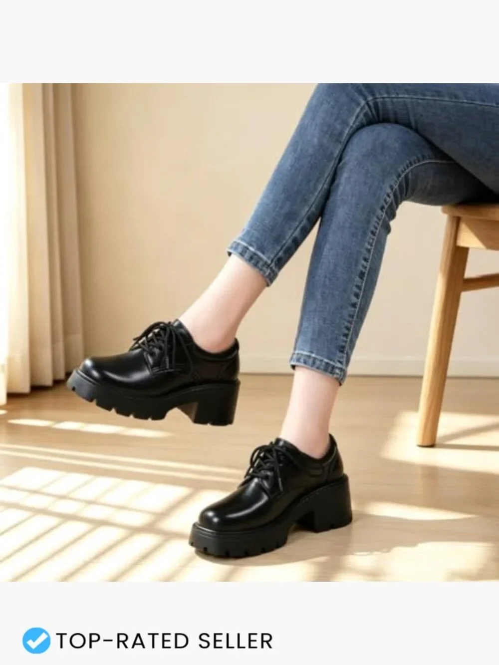 Women's Chunky Platform Oxford Shoes Lace Up Round Toe Memory Foam Cushioned